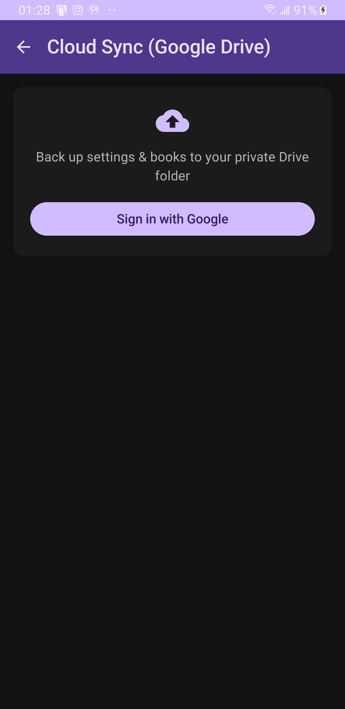 Sign in with Google card in Shiori Cloud Sync settings