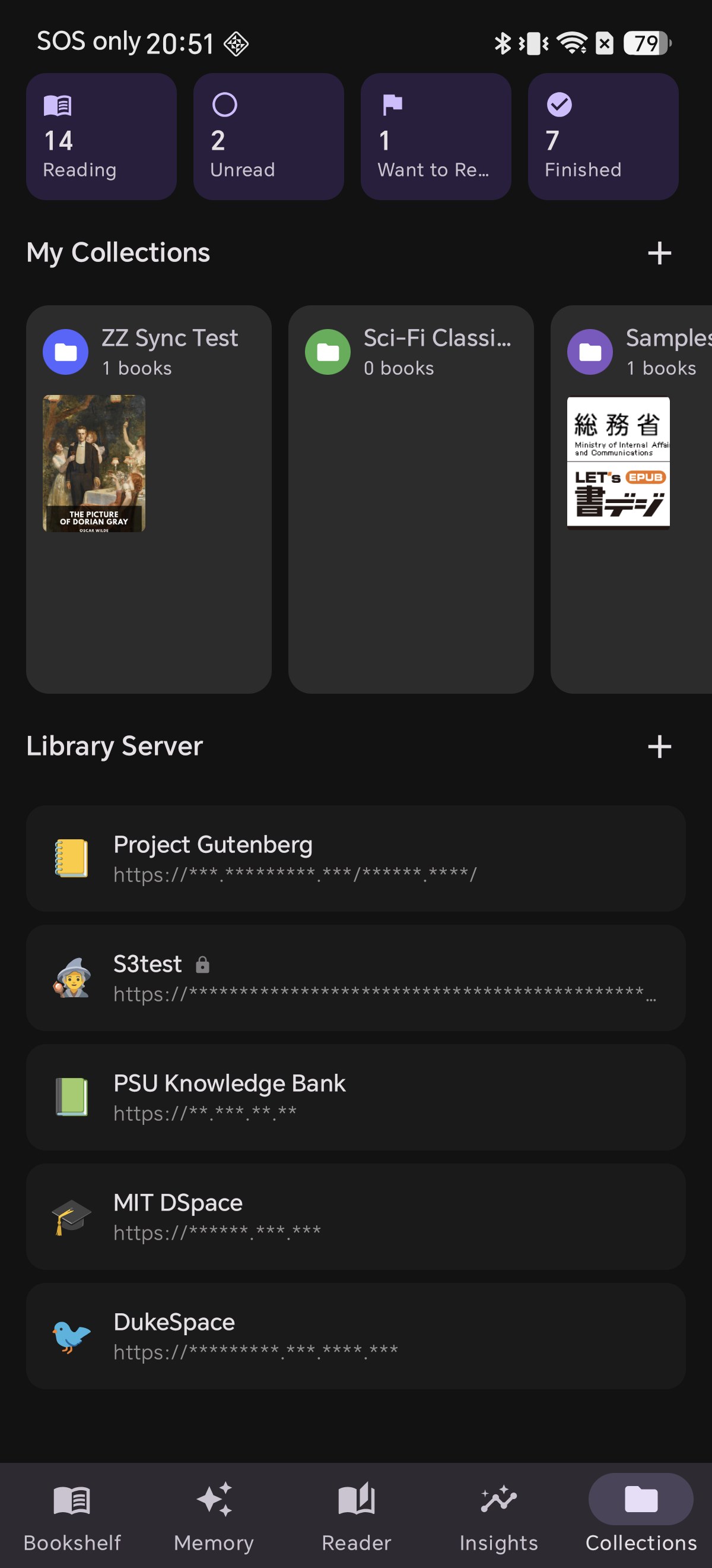 The Collections tab in Shiori, showing the Library Server section with its add button