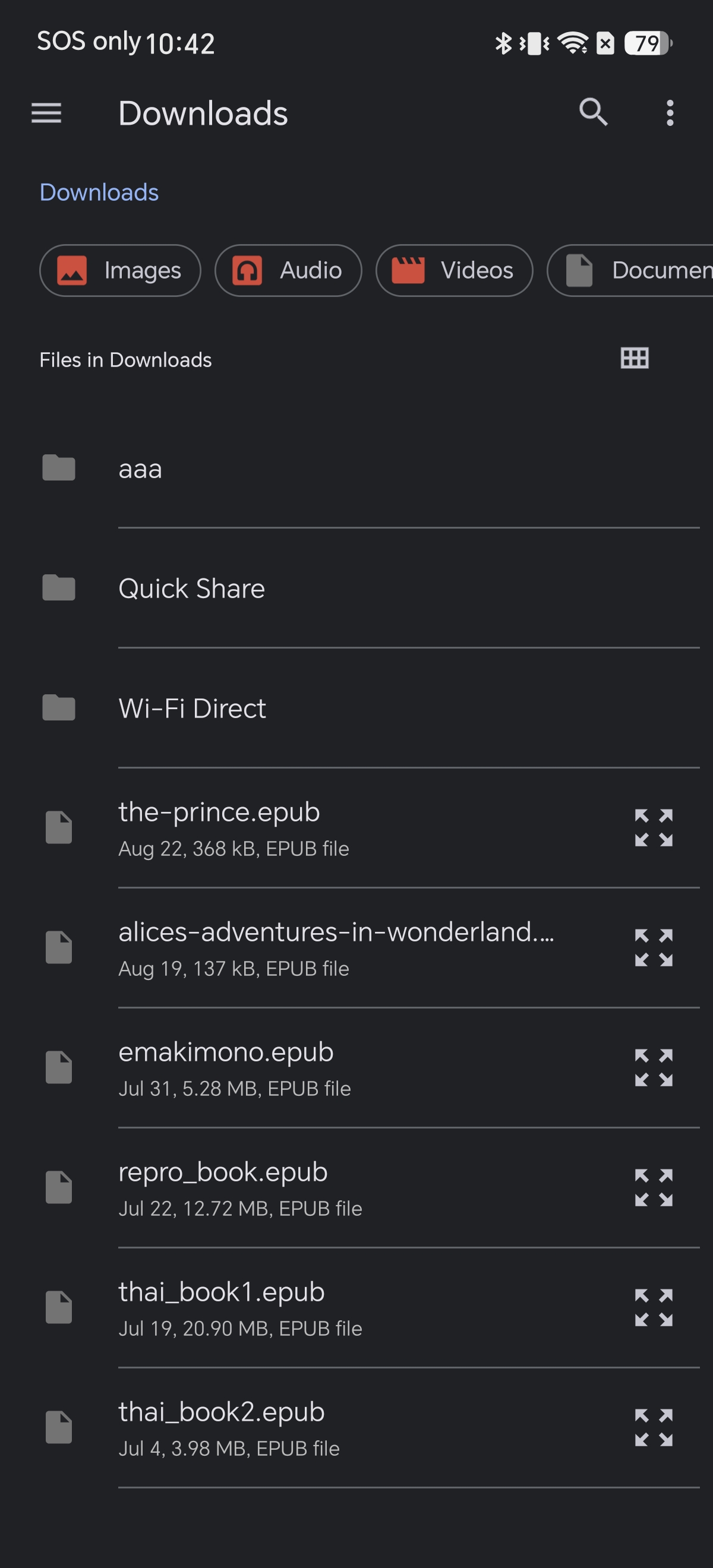 Android file picker showing EPUB file
