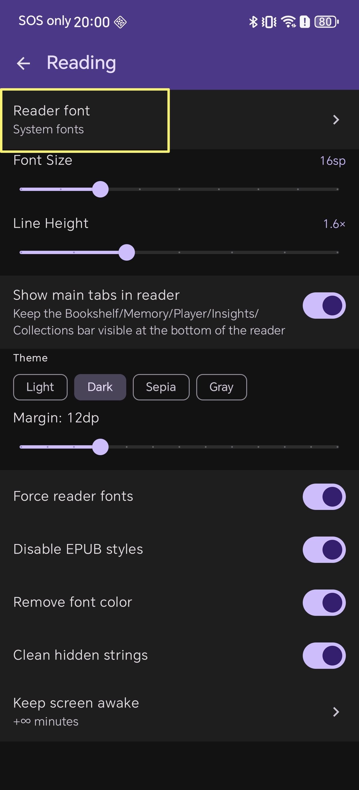 Reader Font Option