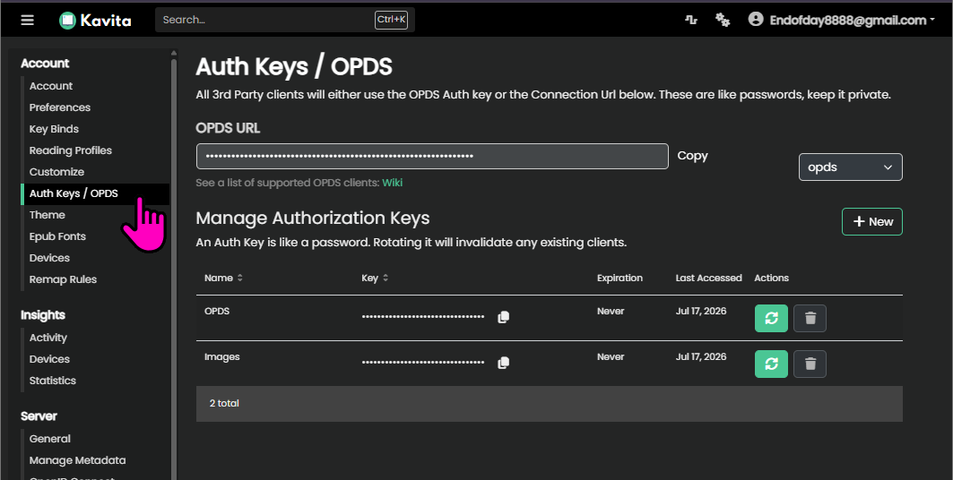 Auth Keys Settings