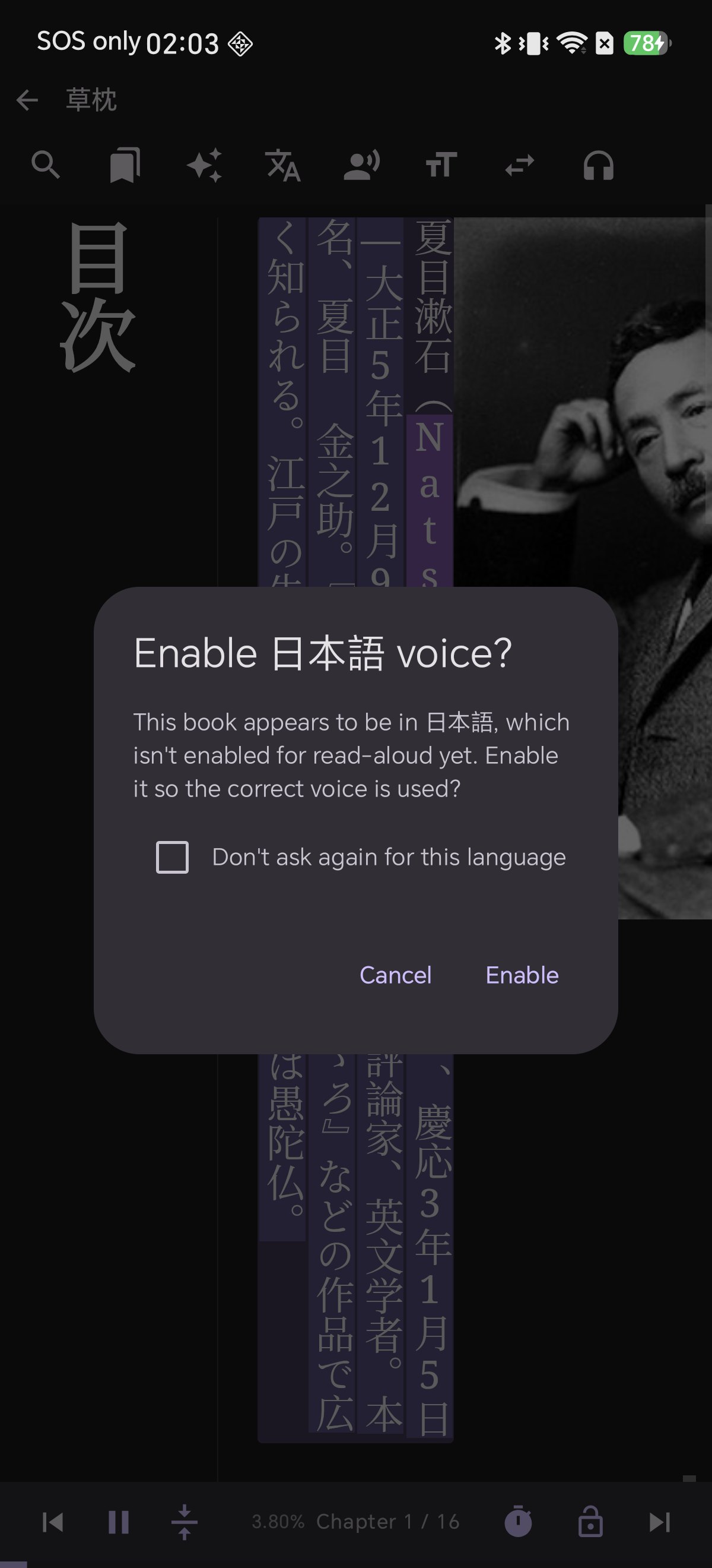 Shiori prompt asking to enable a detected language voice