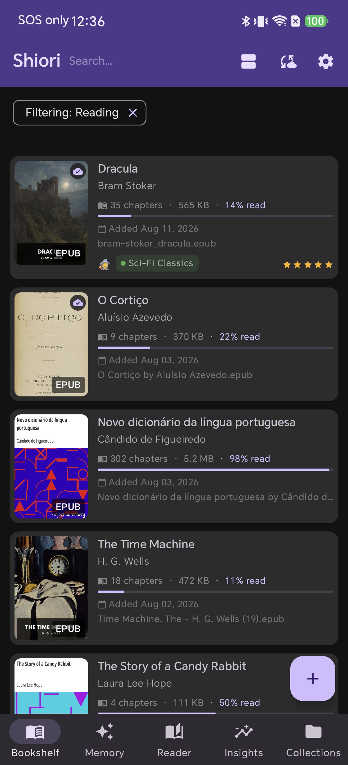 Filtering the Shiori library by reading status such as Reading