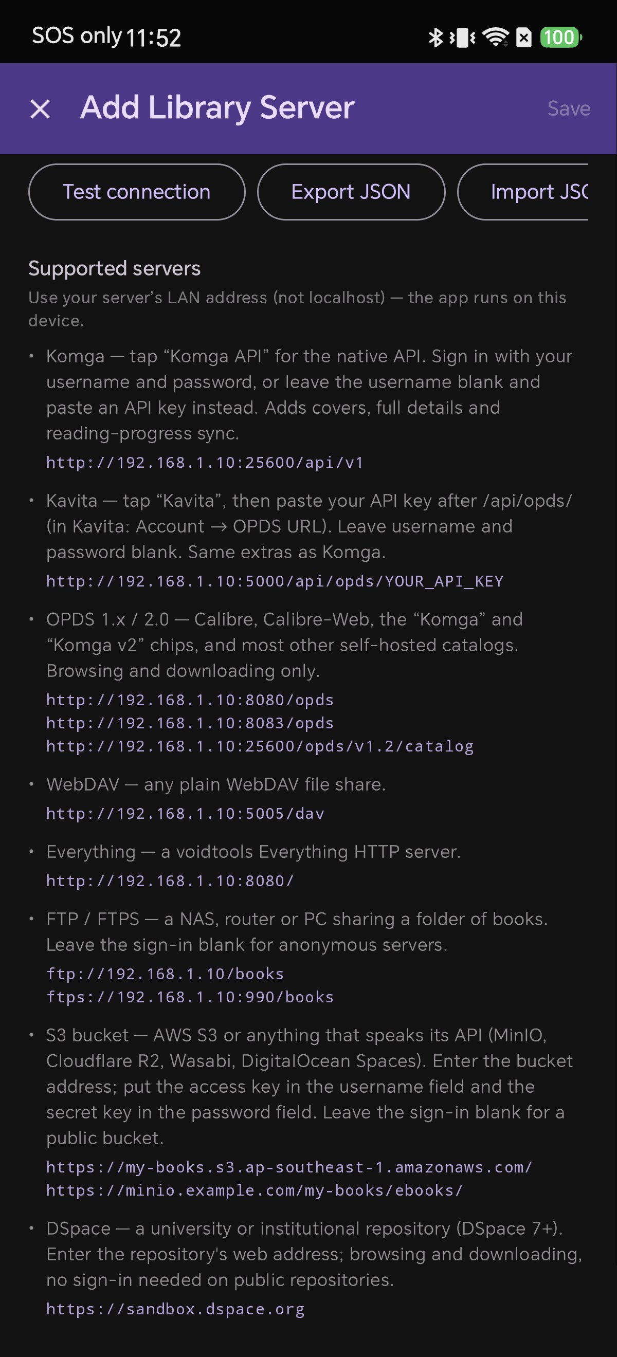 Shiori's supported-servers help describing S3 bucket setup and example URLs