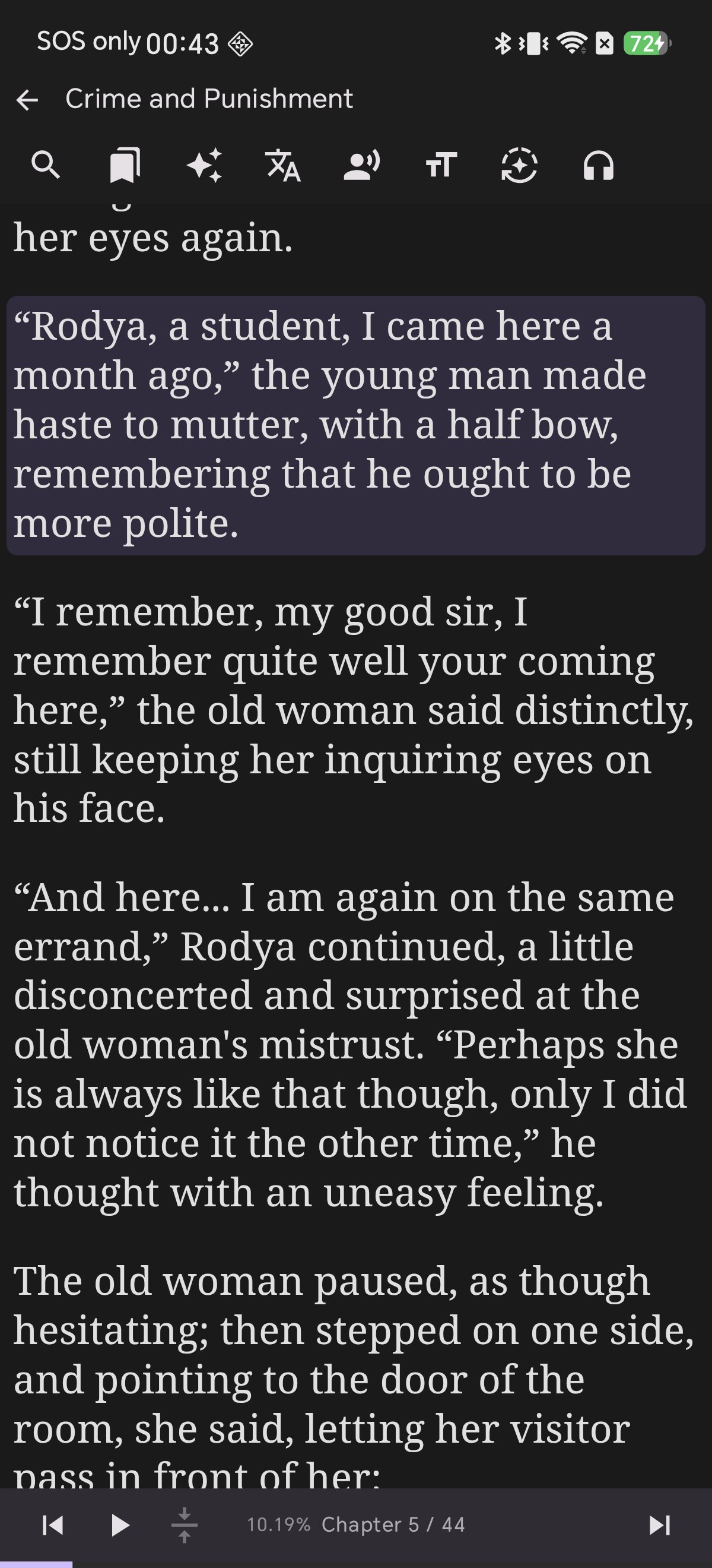 A visual replacement rule applied live in Shiori's reader on Android